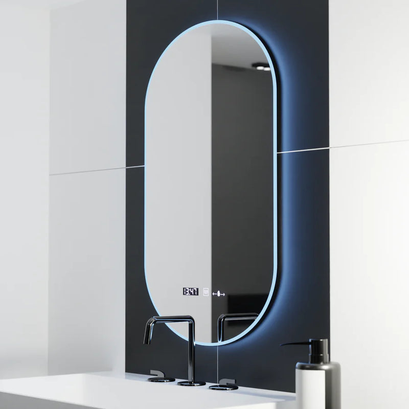 Oglinda LED Ovala, 50x80cm, Lucia Senzor Marcello, Sistem Dezaburire, Ceas & Termometru, Dimabila-3
