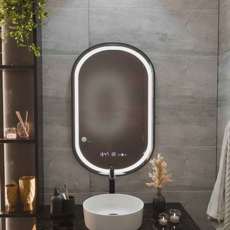 Oglinda LED Touch Helmut Sistem Dezaburire, Ceas si Temperatura 50x90 cm Rama Negru Brushed Marcello Funghi-7