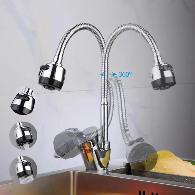Baterie bucatarie crom lucios LB003, Pipa flexibila, Cartus ceramic, Set complet cu racorduri si sistem de fixare-2