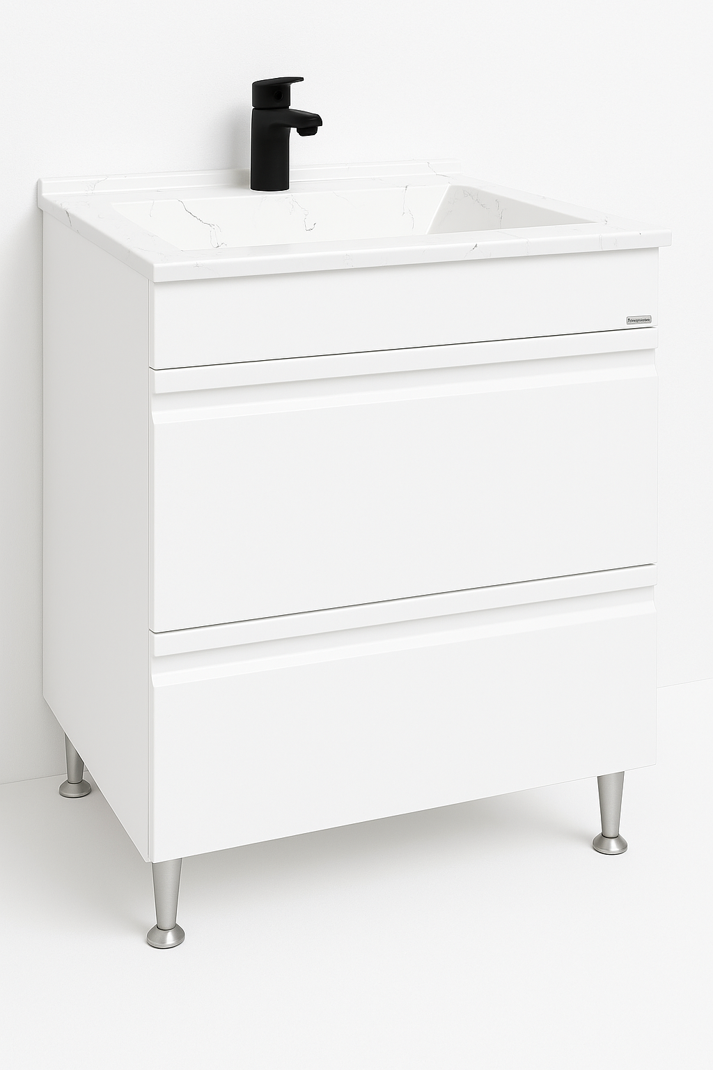 Mobilier Baie MDF și lavoar granit, Seria 486, Sertare, 60cm, Alb
