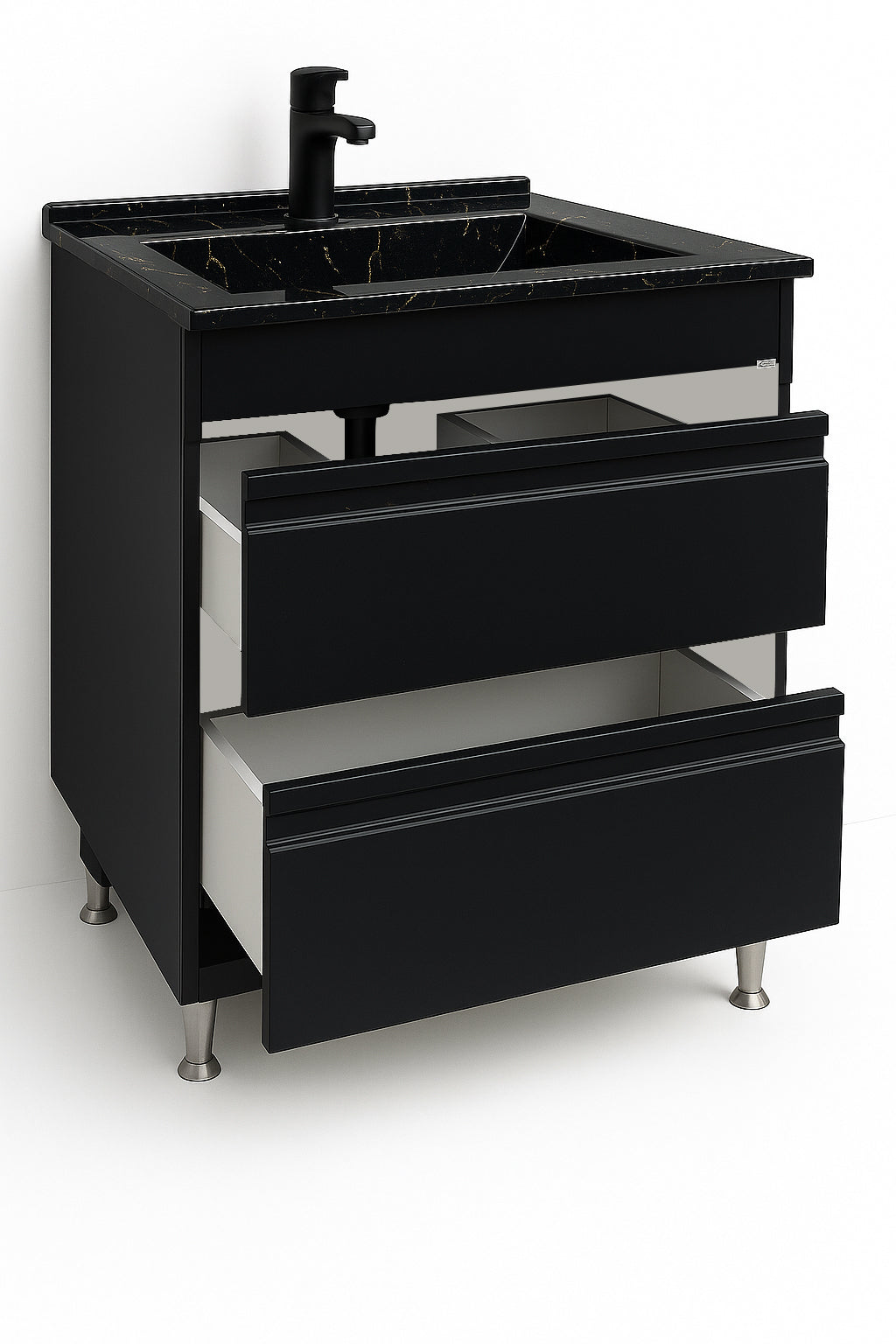Mobilier Baie MDF și lavoar granit, Seria 486, Sertare, 80cm, Negru
