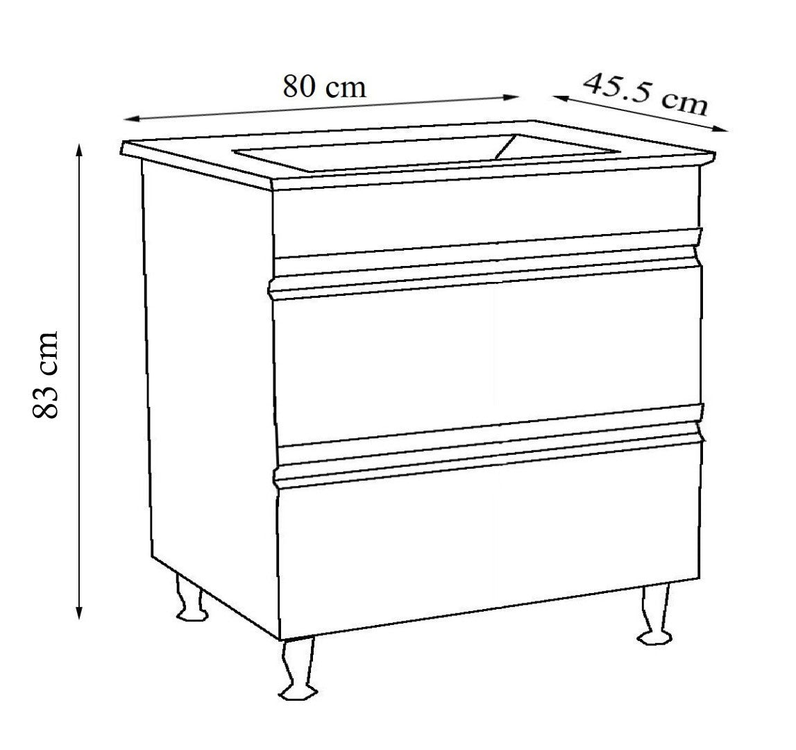 Mobilier Baie MDF și lavoar granit, Seria 486, Sertare, 80cm, Negru