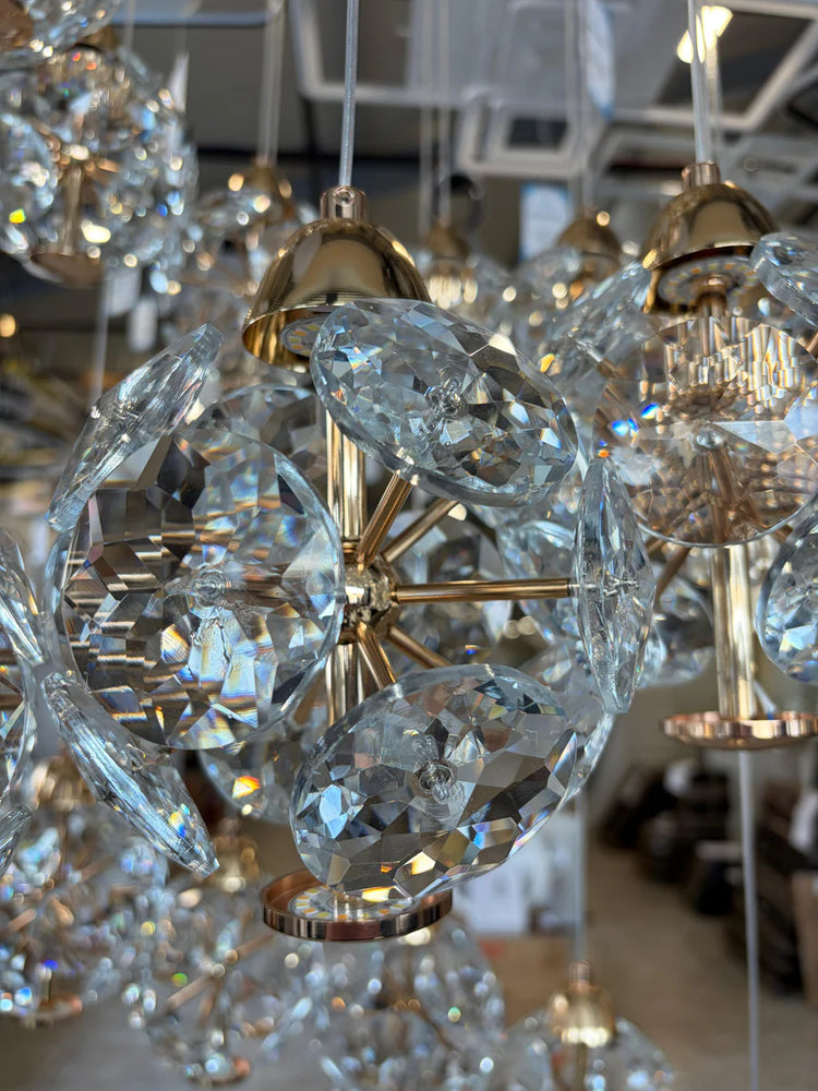 Candelabru Cristal LED KILKENNY Culmino, 144W, Lumina Neutra, Diametru 60cm, Auriu