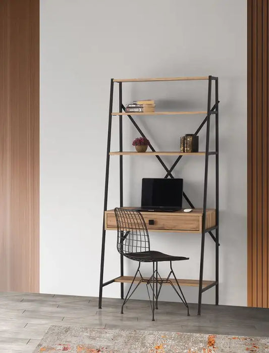 Biblioteca metal si sertar tip birou din lemn ,Bili