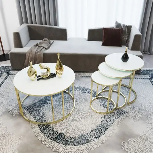 Set Masute de cafea cu 4 piese Laguna, alb/gold