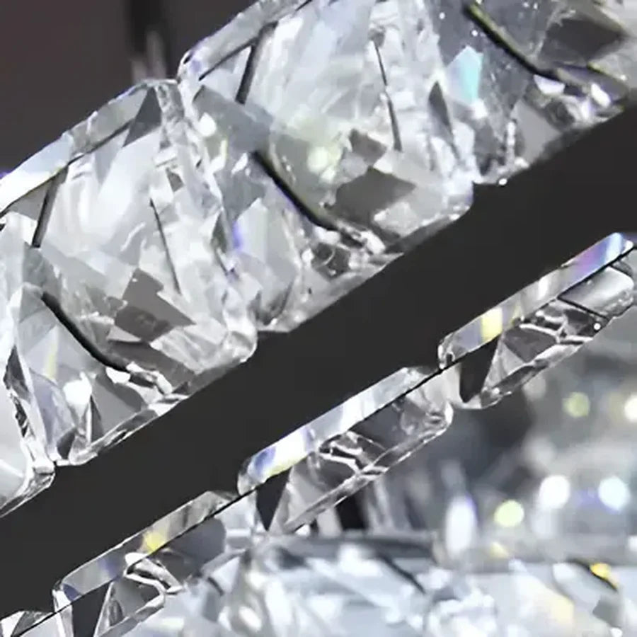 Lustra LED cu telecomanda si cristal TERRANO RGB 162W, 4 Patrate, lumina Rece/Calda/Neutra, Dimabila, Negru