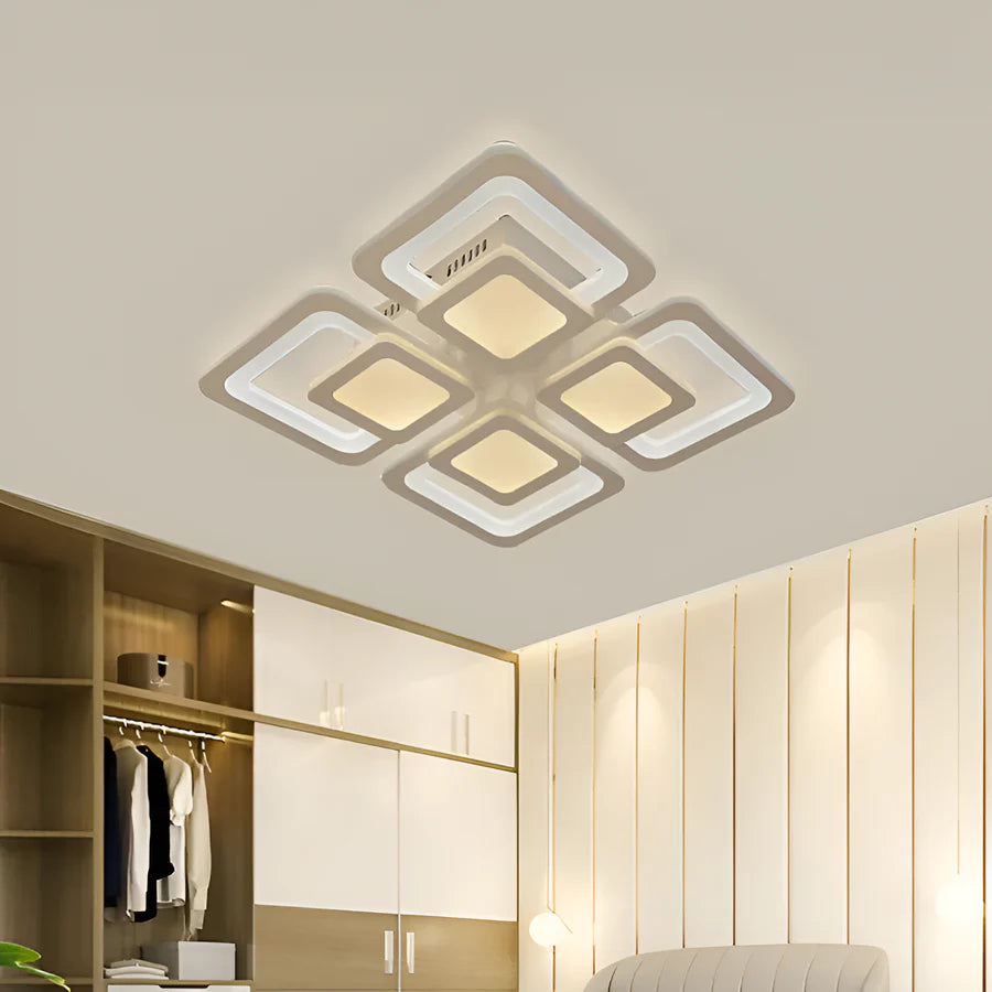 Lustra LED cu telecomanda SUSAN 96W, 4 Patrate, lumina Rece/Calda/Neutra, Dimabila, Alb