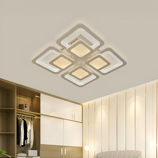 Lustra LED cu telecomanda SUSAN 96W, 4 Patrate, lumina Rece/Calda/Neutra, Dimabila, Alb