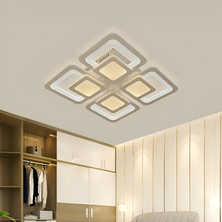 Lustra LED cu telecomanda SUSAN 96W, 4 Patrate, lumina Rece/Calda/Neutra, Dimabila, Alb