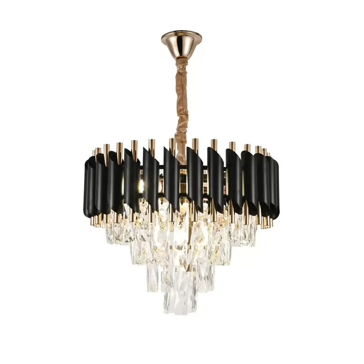 Candelabru Cristal VERSAILLES Nobile 4xE14, Diametru 40cm, Auriu Lucios si Negru, Inaltime Reglabila