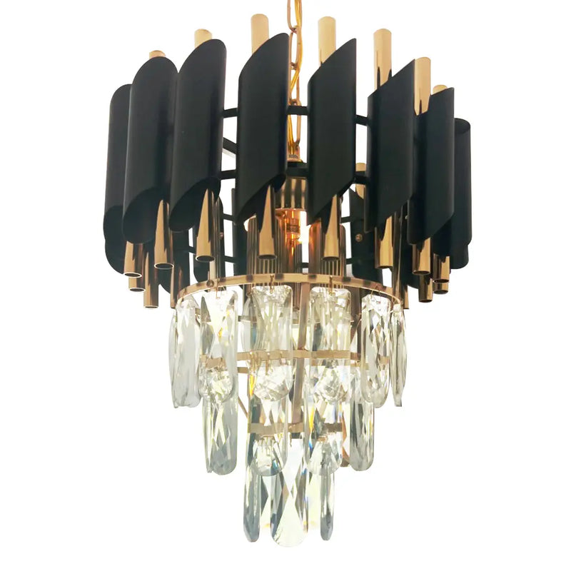 Candelabru Cristal VERSAILLES Petito 3xE14, Diametru 30cm, Auriu Lucios si Negru, Inaltime Reglabila-4