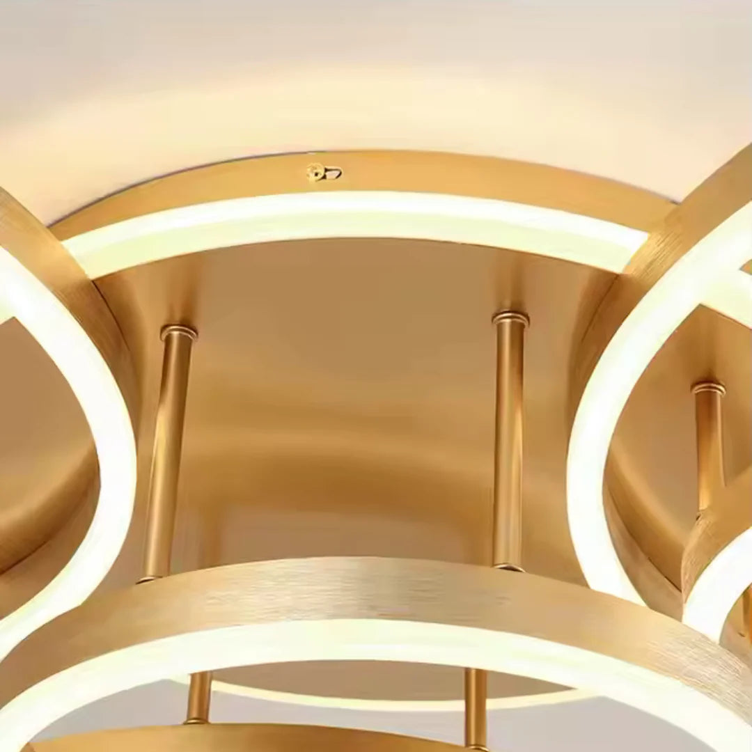 Lustra LED cu telecomanda RIGA LILITH 68W, 3 Cercuri, lumina Rece/Calda/Neutra, Dimabila, Auriu Lucios