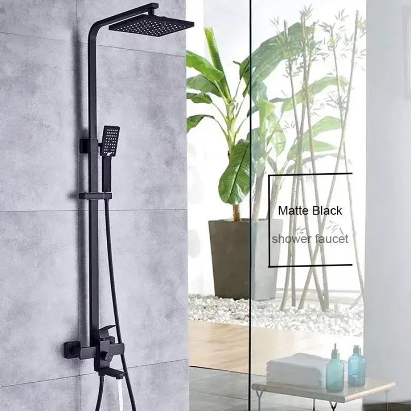 Coloana de dus, Inox, Para Patrata, Efect Ploaie, 3 Functii, Montare Pe Perete, Negru Satin, Accesorii Incluse, HS007-1