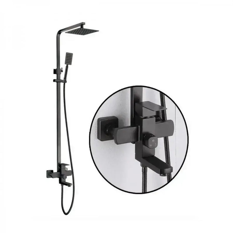 Coloana de dus, Inox, Para Patrata, Efect Ploaie, 3 Functii, Montare Pe Perete, Negru Satin, Accesorii Incluse, HS007-3