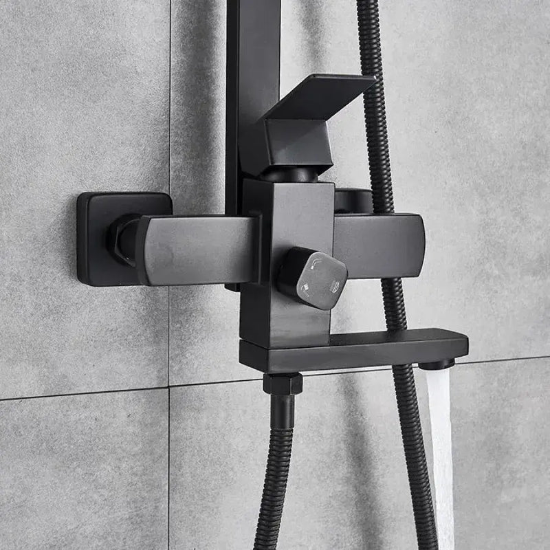 Coloana de dus, Inox, Para Patrata, Efect Ploaie, 3 Functii, Montare Pe Perete, Negru Satin, Accesorii Incluse, HS007-2