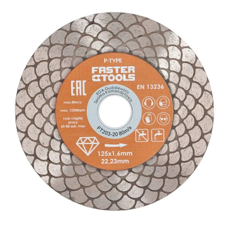 Disc diamantat fagure pentru taiere ceramica dura, gresie portelanata, piatra naturala 125x1.6mm Faster Tools P-Type