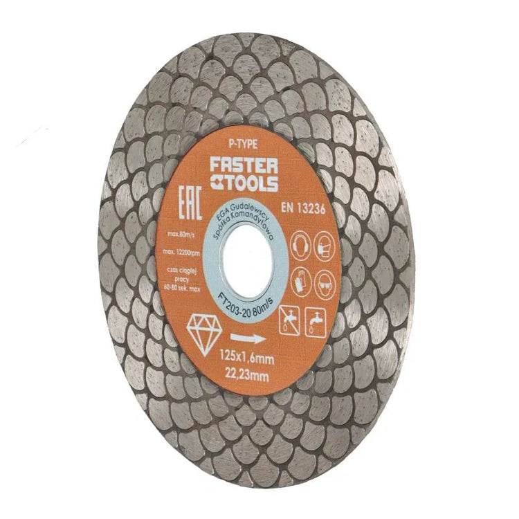 Disc diamantat fagure pentru taiere ceramica dura, gresie portelanata, piatra naturala 125x1.6mm Faster Tools P-Type