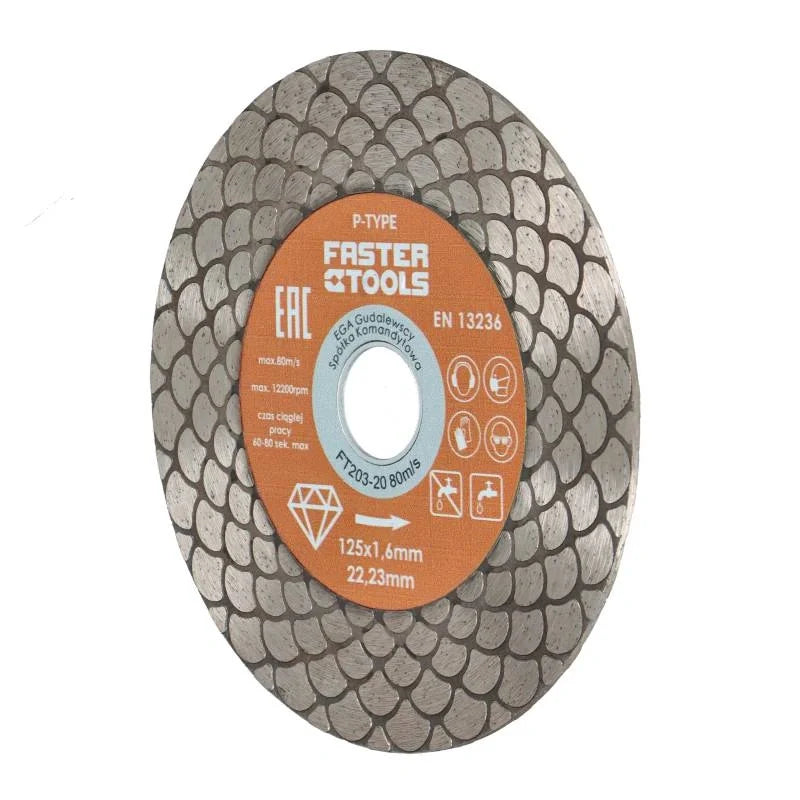 Disc diamantat fagure pentru taiere ceramica dura, gresie portelanata, piatra naturala 125x1.6mm Faster Tools P-Type-3