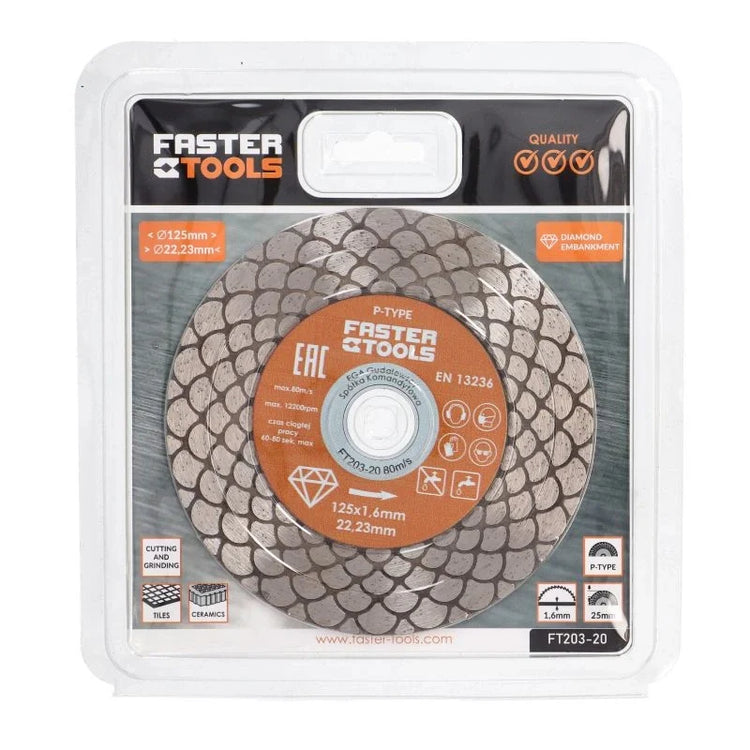 Disc diamantat fagure pentru taiere ceramica dura, gresie portelanata, piatra naturala 125x1.6mm Faster Tools P-Type