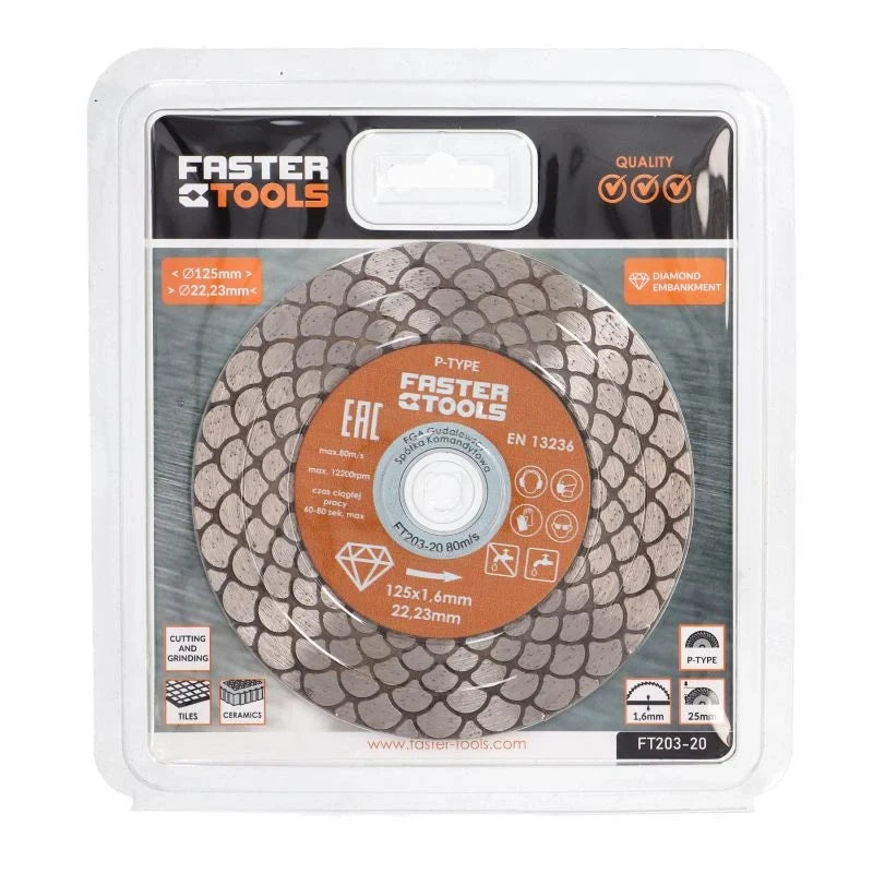 Disc diamantat fagure pentru taiere ceramica dura, gresie portelanata, piatra naturala 125x1.6mm Faster Tools P-Type-6