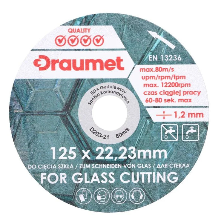 Disc diamantat pentru taiere sticla 125x1.2mm Draumet