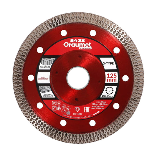 Disc profesional subtire turbo pentru taiere ceramica dura, gresie portelanata 125x1.2mm Draumet