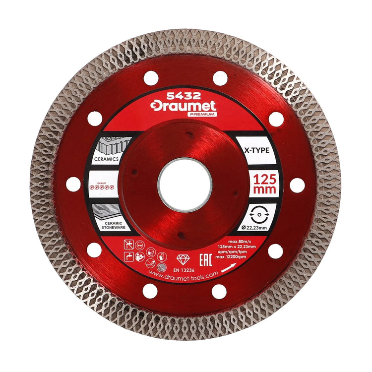Disc profesional subtire turbo pentru taiere ceramica dura, gresie portelanata 125x1.2mm Draumet