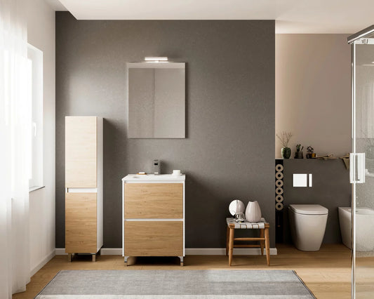 LISABONA 60 - MOBILIER BAIE 60CM ROVERE NATURAL + LAVOAR ALB 60CM