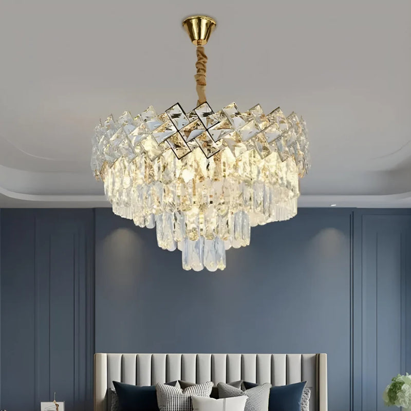 Candelabru Cristal WINDSOR Nobile 5xE14, Diametru 39cm, Auriu Lucios, Inaltime Reglabila-2