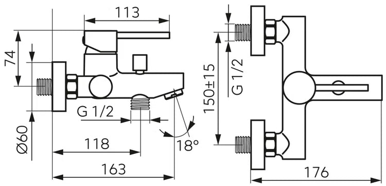 Baterie perete cadă-duș FIESTA GOLD