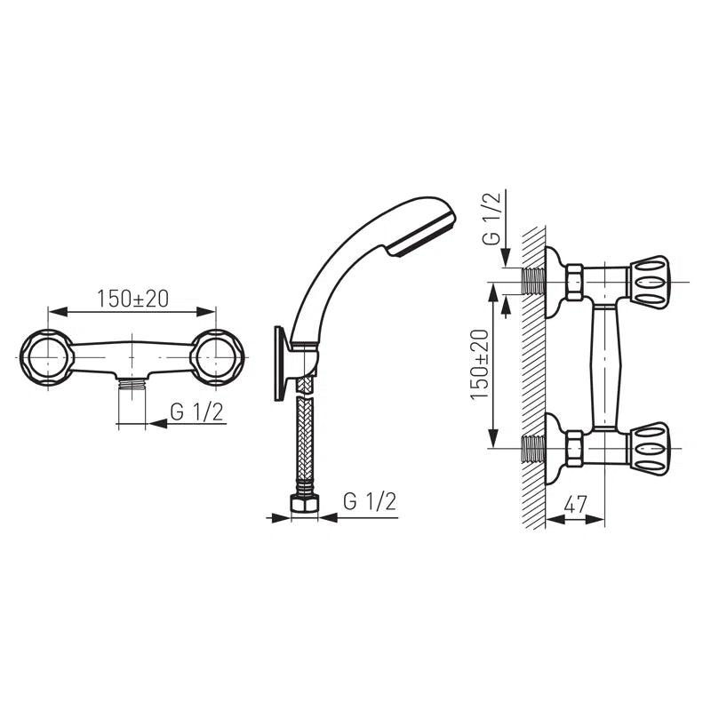 Baterie perete duș cu accesorii STANDARD-2
