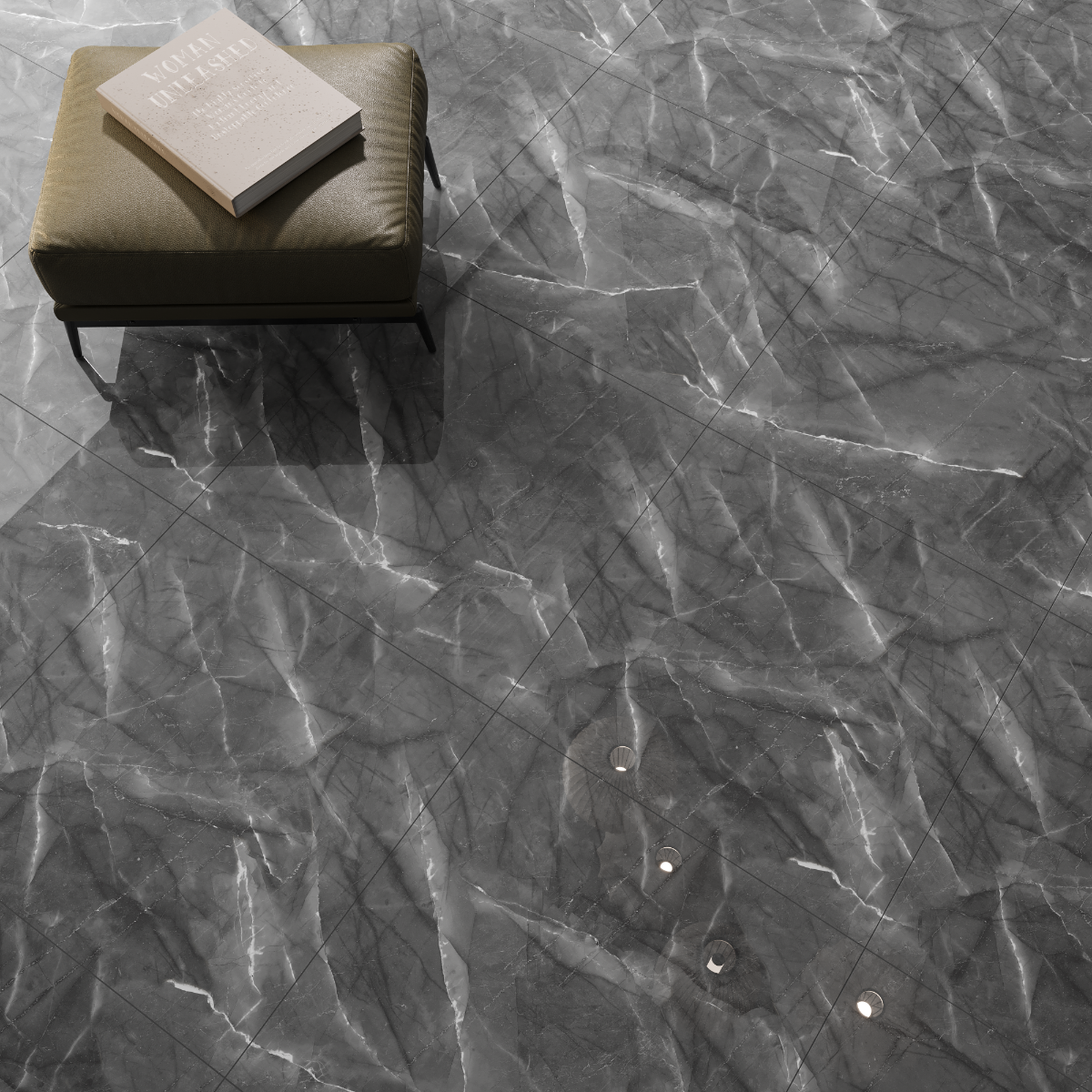 Gresie portelanata exterior / interior Armany Grey Endless, 60 x 60 cm, lucioasa, rectificata, tip marmura