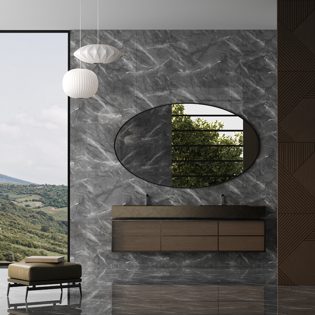 Gresie portelanata exterior / interior Armany Grey Endless, 60 x 60 cm, lucioasa, rectificata, tip marmura