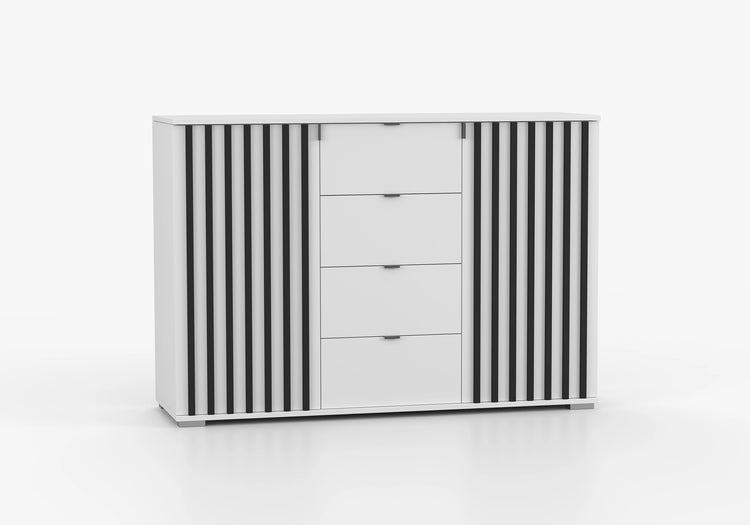 Comoda Verona, 135x96x45 cm, alb cu lamele negre
