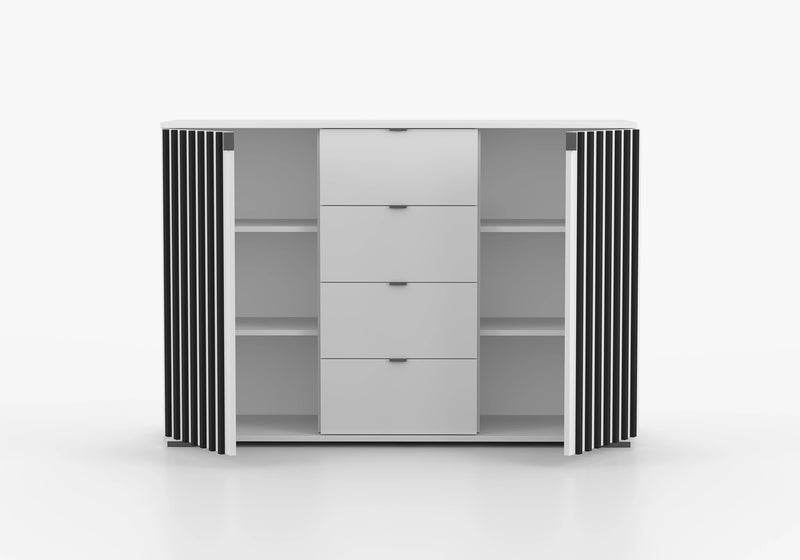Comoda Verona, 135x96x45 cm, alb cu lamele negre-4