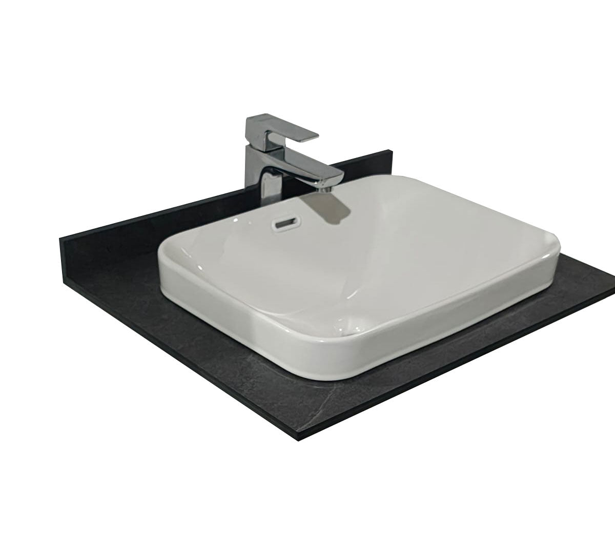 Seria 633 - Mobilier baie MDF cu Blat compozit ceramcia 60cm Negru + Lavoar Granit