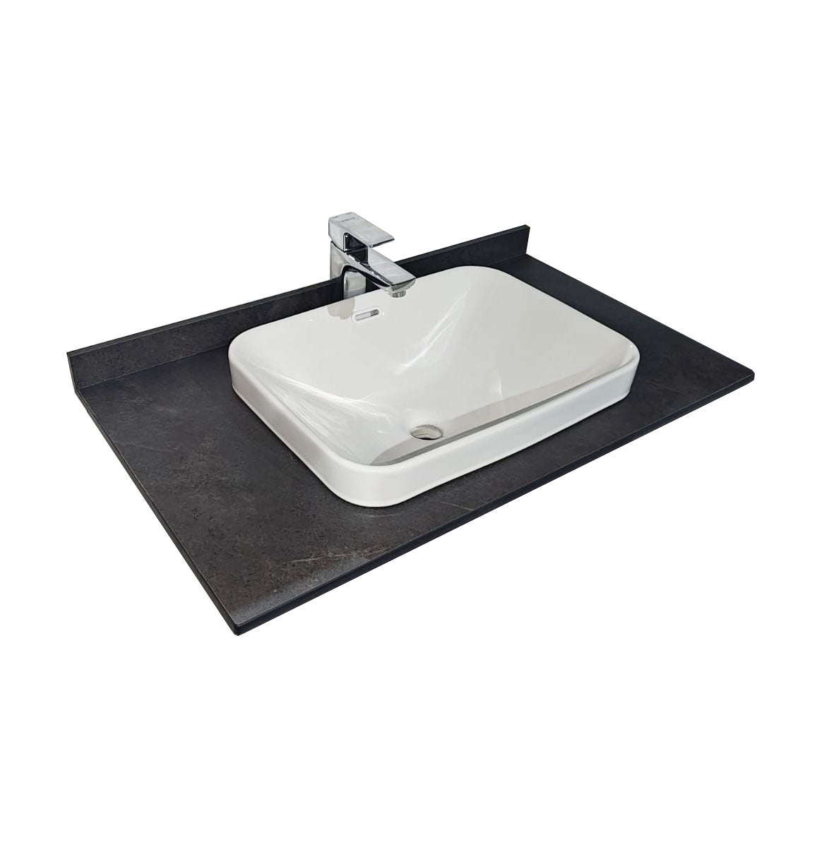 Seria 633 - Mobilier baie MDF cu blat compozit ceramica 80cm negru + Lavoar Granit