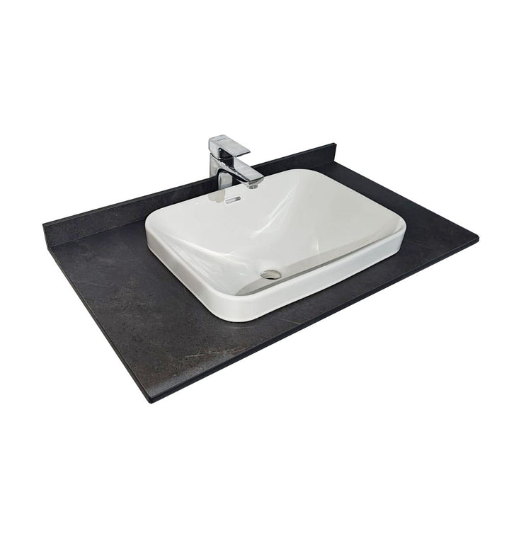 Seria 633 - Mobilier baie MDF cu blat compozit ceramica 80cm negru + Lavoar Granit