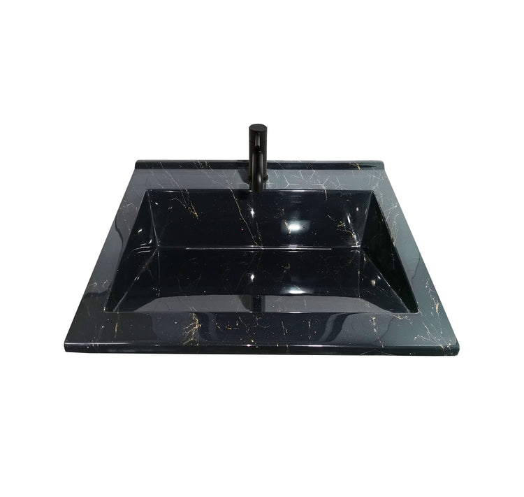 Mobilier Baie MDF și lavoar granit, Seria 486, Sertare, 60cm, Negru