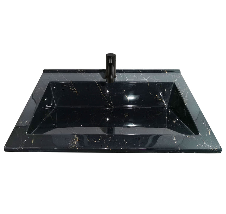 Mobilier Baie MDF și lavoar granit, Seria 486, Sertare, 80cm, Negru