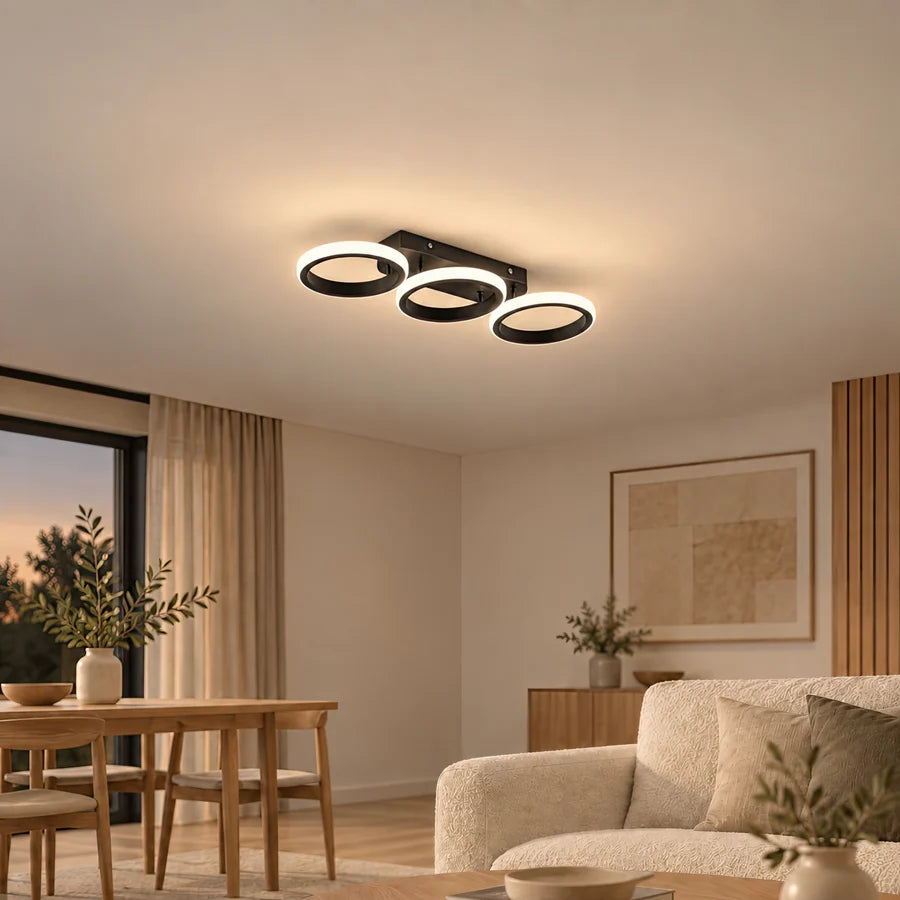 Lustra LED ELIO 34W, 3 Cercuri, Liniara, lumina Rece/Calda/Neutra, Negru-1