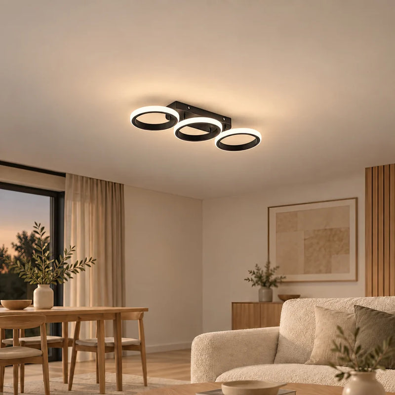 Lustra LED ELIO 34W, 3 Cercuri, Liniara, lumina Rece/Calda/Neutra, Negru-1