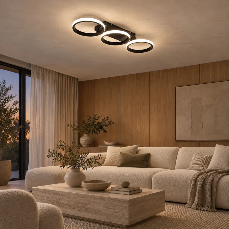 Lustra LED ELIO 34W, 3 Cercuri, Liniara, lumina Rece/Calda/Neutra, Negru-5