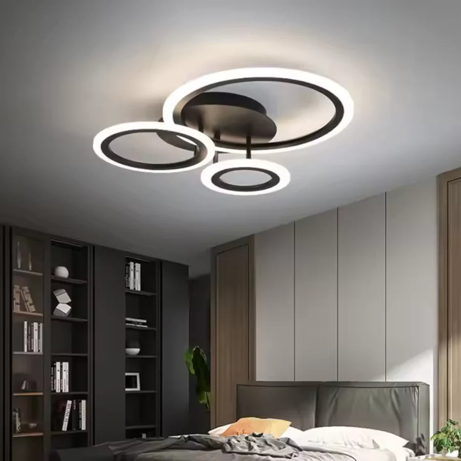 Lustra LED cu telecomanda BETTY 40W, 3 Cercuri, lumina Rece/Calda/Neutra, Dimabila, Negru