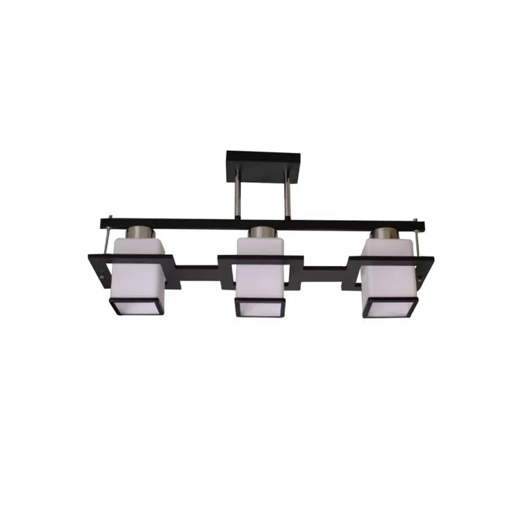 Lustra Clasica Aramis cu Lemn Abajur Patrat 3x E27 Alb Negru