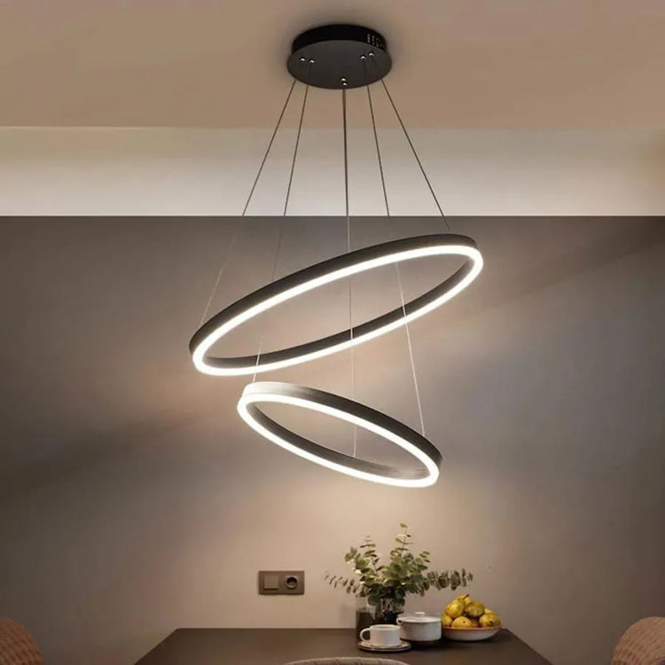 Lustra LED suspendata cu telecomanda CASIANA 41W, 2 Cercuri, lumina Rece/Calda/Neutra, Dimabila, Negru, Inaltime Reglabila