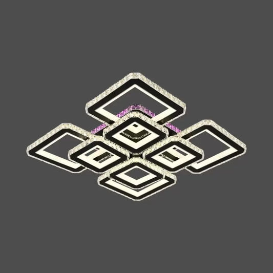 Lustra LED cu telecomanda si cristal BLAKELY RGB 163W, 8 Patrate, lumina Rece/Calda/Neutra, Dimabila, Negru