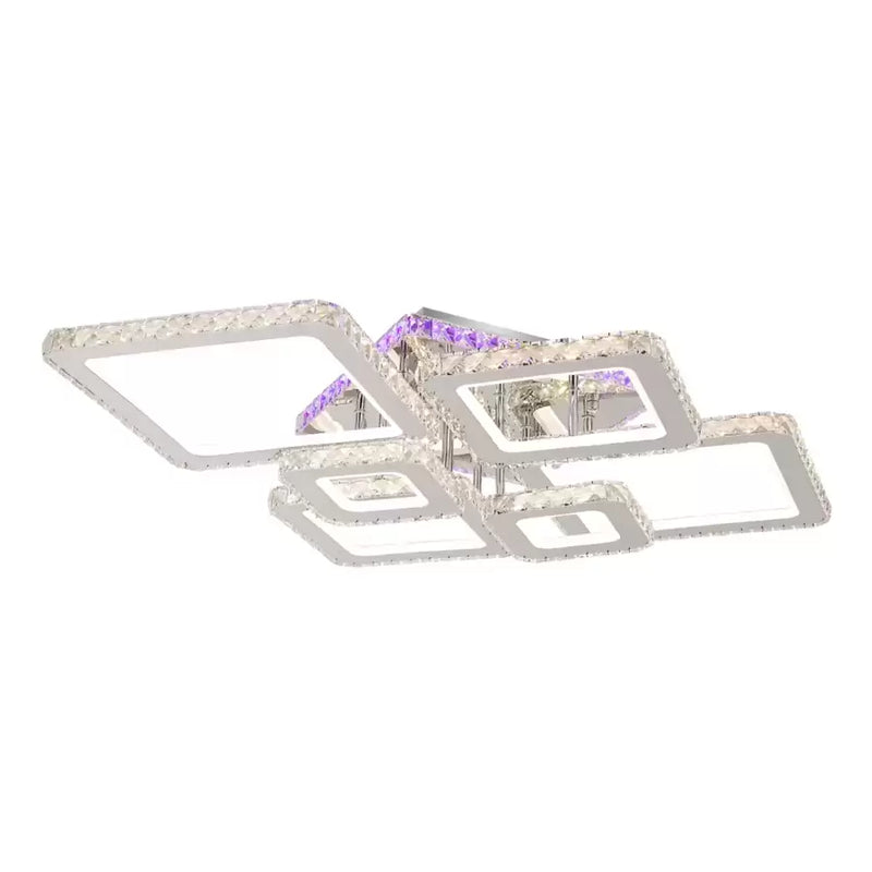 Lustra LED cu telecomanda si cristal NOVA RHOMBA RGB 178W, 6 Patrate, lumina Rece/Calda/Neutra, Dimabila, Crom Lucios-2