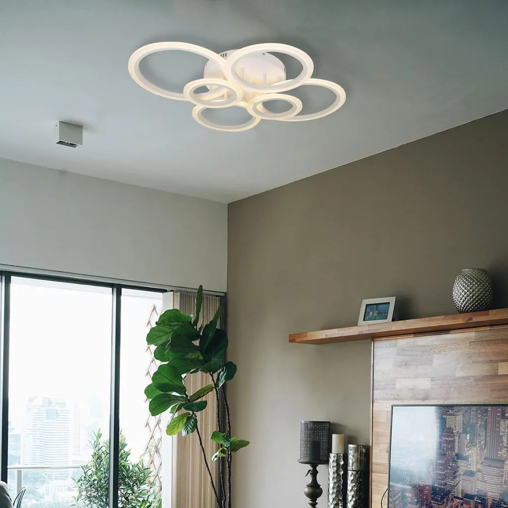 Lustra LED cu Telecomanda Brigitte 6 Cercuri 82W Lumina Rece/Calda/Neutra Dimabila Alb LT800/6WH