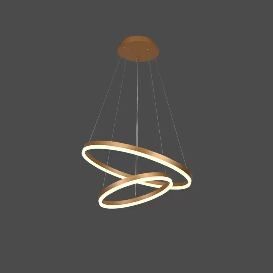 Lustra LED suspendata cu telecomanda CHRISTINE, 42W, 2 Cercuri, lumina Rece/Calda/Neutra, Dimabila, Auriu Lucios, Inaltime Reglabila